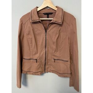 White House Black Market Jacket Women 14 Mauve Pre-owned Ball Chain Trim Zip